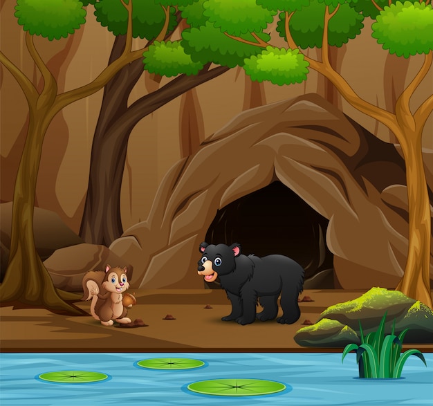 Wild animals cartoon living in the cave