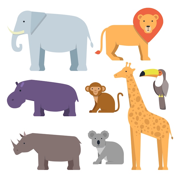 Vector wild animals in flat style. vector pictures collection