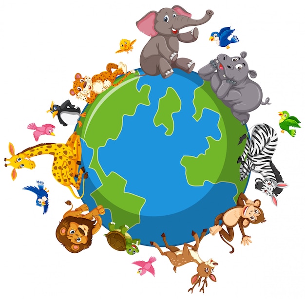 Wild animals on the globe