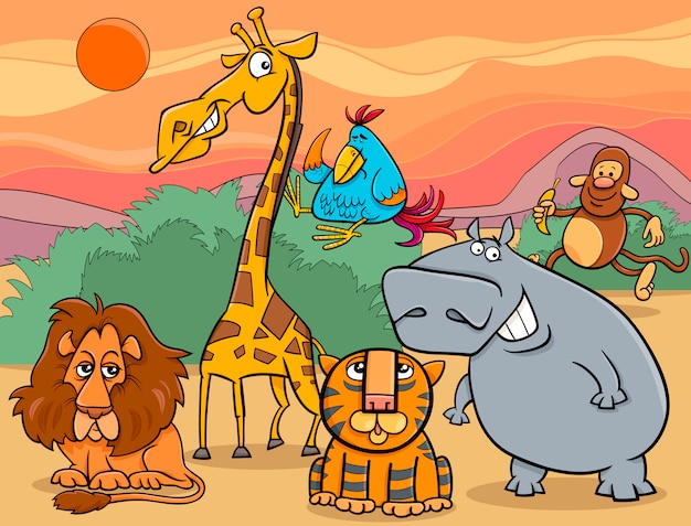 Wild animals group cartoon illustration