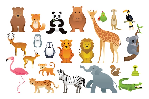 Vector wild animals illustration in hand drawn