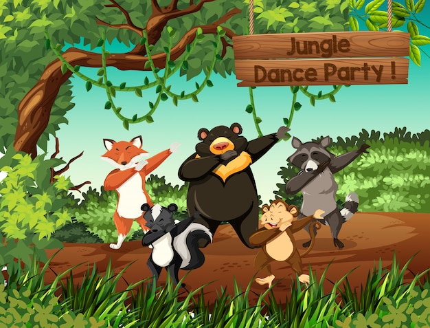 Wild animals jungle dance party