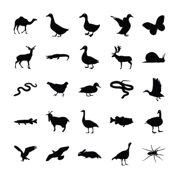 Vector wild animals pictograms set