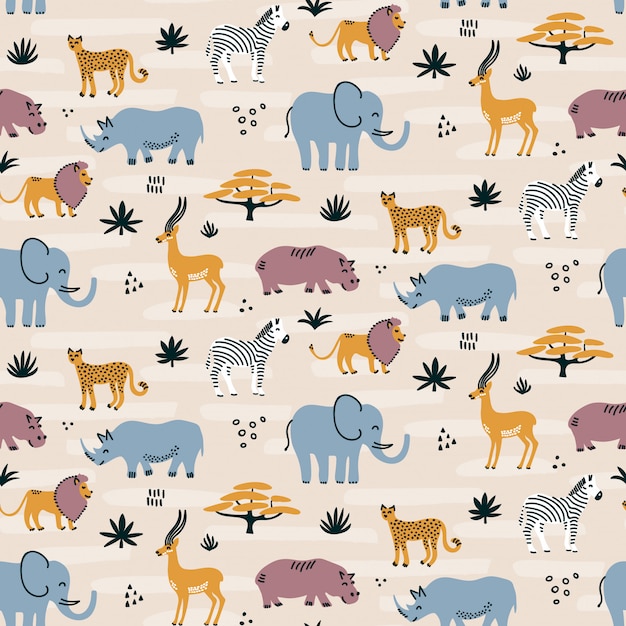 Vector wild animals seamless pattern