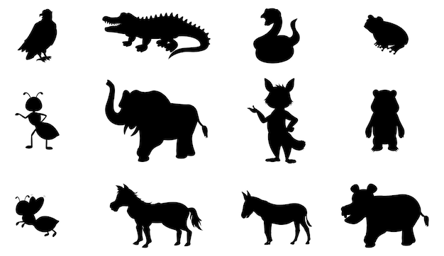 wild animals set silhouette vector forest animals silhouette set isolated on a white background