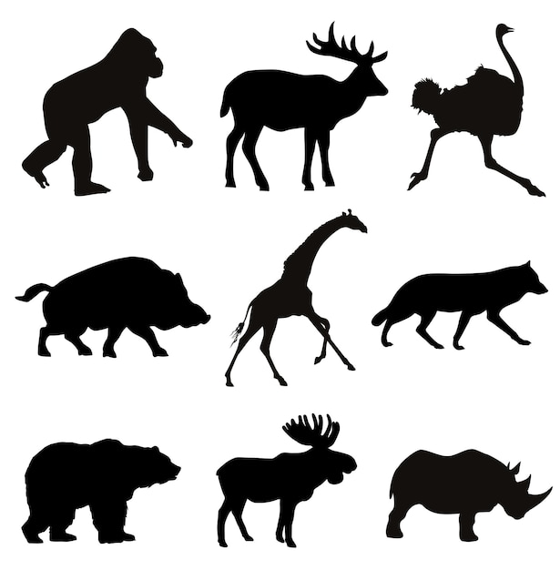 Vector wild animals silhouette pack