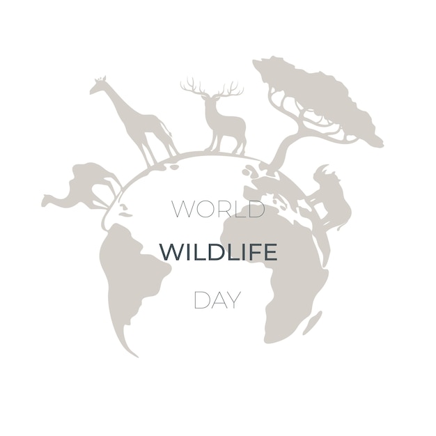 Wild animals silhouettes around the earth