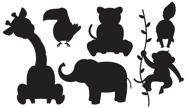 Vector wild animals in simple silhouette cartoon style