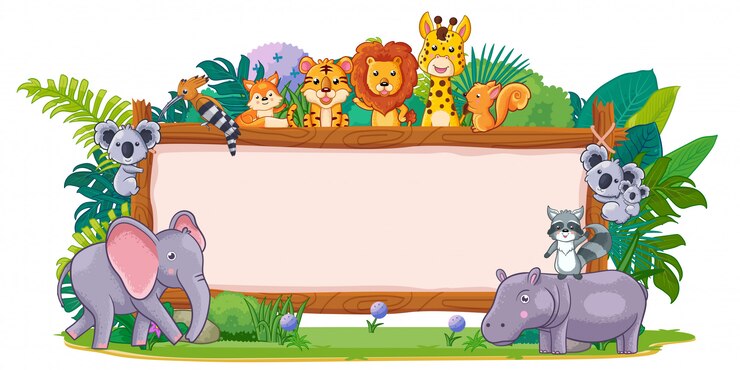 Vector wild animals with a blank sign wood
