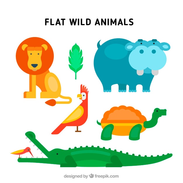 Wild animals with lion and hippo