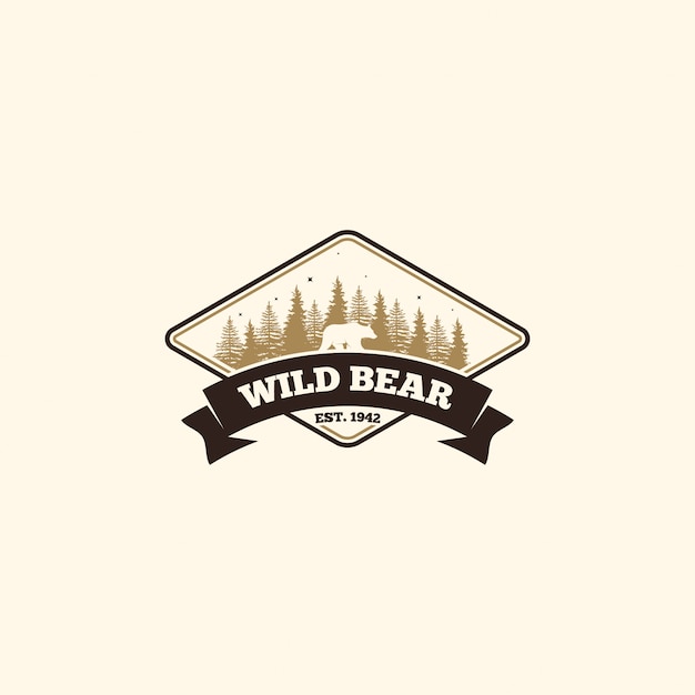 Vettore logo dell'orso selvaggio. logo del campo all'aperto