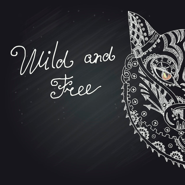 Wild beautiful wolf head hand draw on a chalk board background