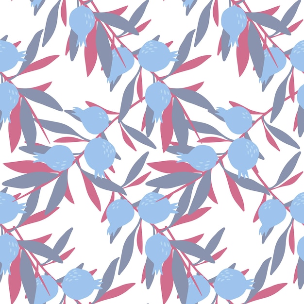 ワイルド ブルー ベリー無限壁紙抽象的な葉のシームレスなパターン花のデザイン要素