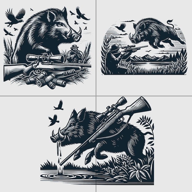 wild boar design Boar Silhouette Boar vector Boar hunting Bundle file 6