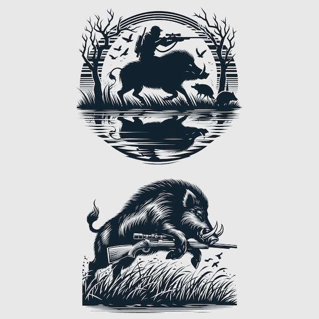 wild boar design Boar Silhouette Boar vector Boar hunting Bundle file17