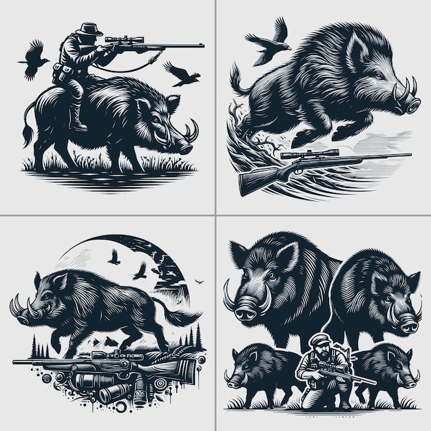 wild boar design Boar Silhouette Boar vector Boar hunting Bundle file19