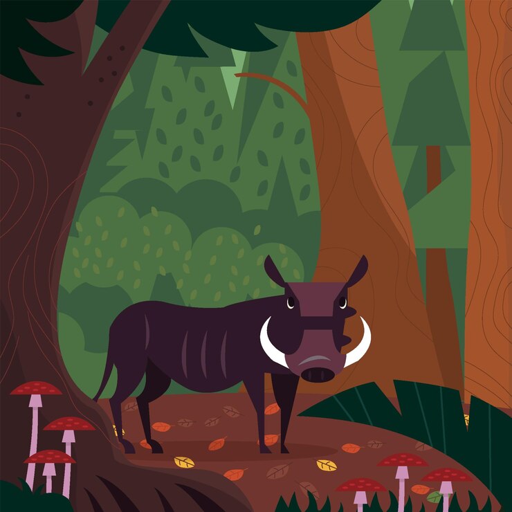 Vector wild boar in the middle of forest concept