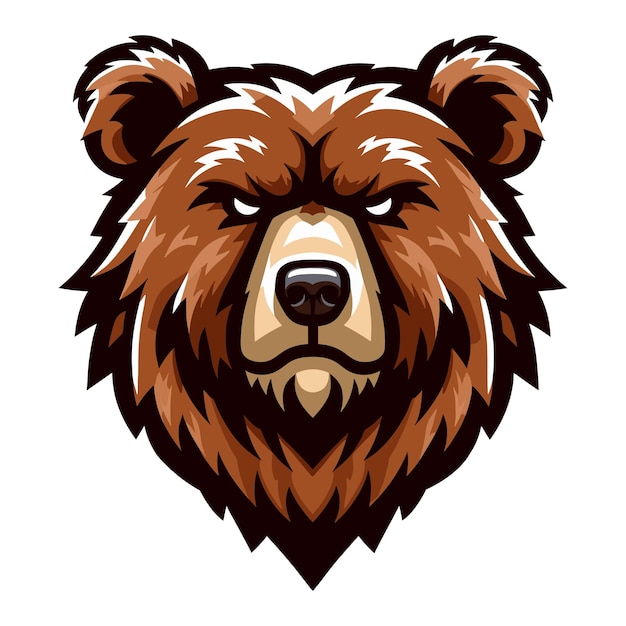 Animale selvaggio coraggioso testa di orso grizzly faccia di mascotte disegno vettoriale illustrazione modello di logo