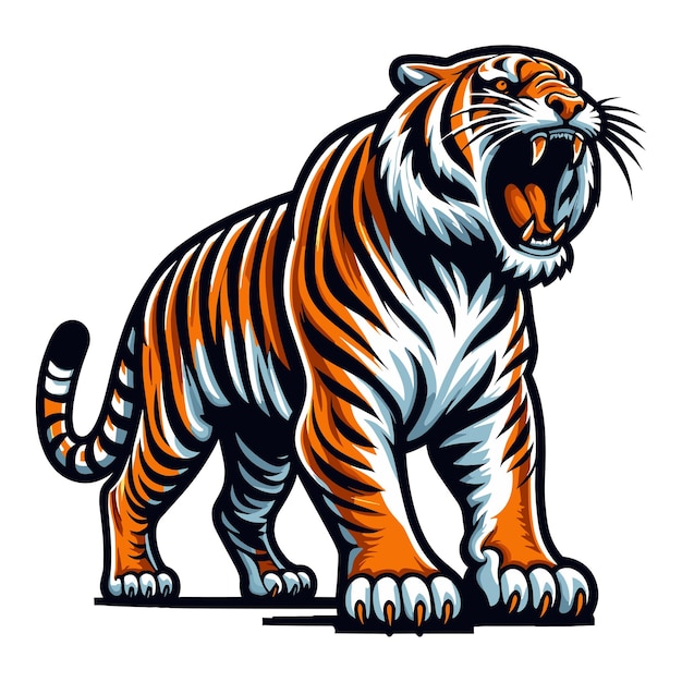 Wild brullende tijger vol lichaam vector illustratie zoölogie illustratie dier roofdier grote kat ontwerp