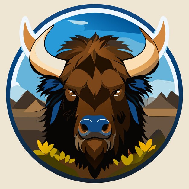 Vettore buffalo bull e-sport mascotte di gioco disegnato a mano piatto elegante adesivo cartone animato concetto di icona