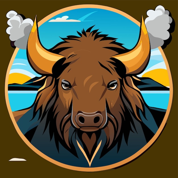 와일드 불 (Buffalo Bull) 에스포츠 게임 마스코트 손으로 그려진 평평하고 세련된 만화 스티커 아이콘 개념