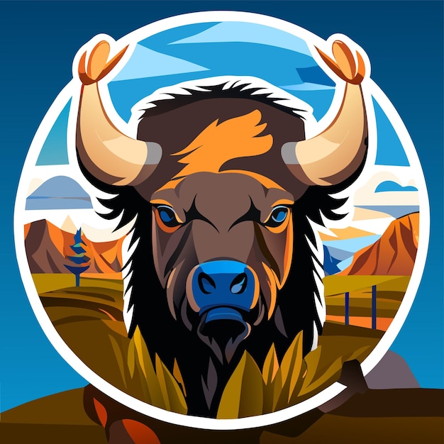 Vettore buffalo bull e-sport mascotte di gioco disegnato a mano piatto elegante adesivo cartone animato concetto di icona