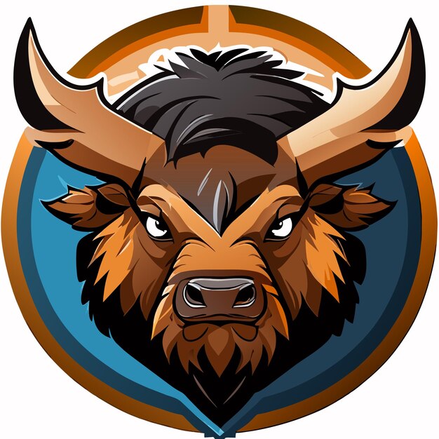 Vector wild buffalo bull esports gaming mascot hand drawn flat stylish cartoon sticker icon concept