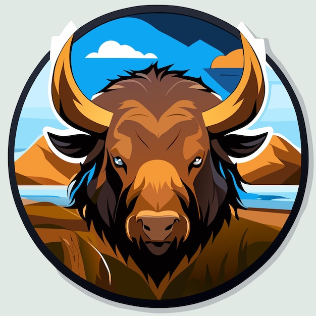 Buffalo bull e-sport mascotte di gioco disegnato a mano piatto elegante adesivo cartone animato concetto di icona