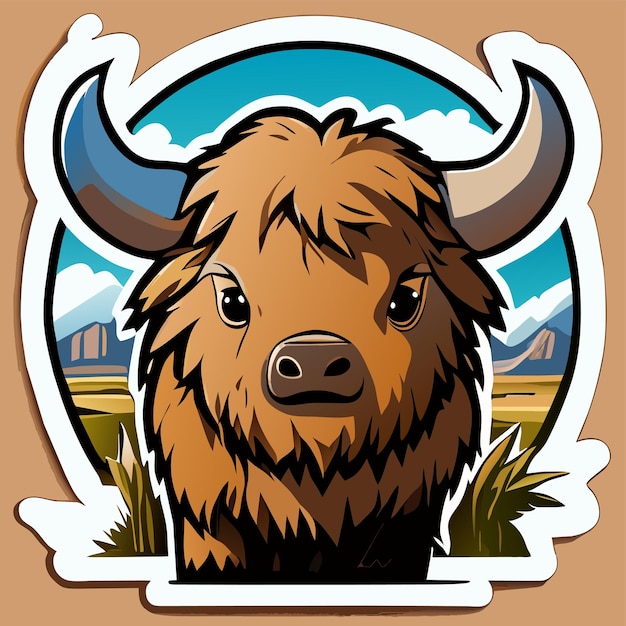 Buffalo bull e-sport mascotte di gioco disegnato a mano piatto elegante adesivo cartone animato concetto di icona