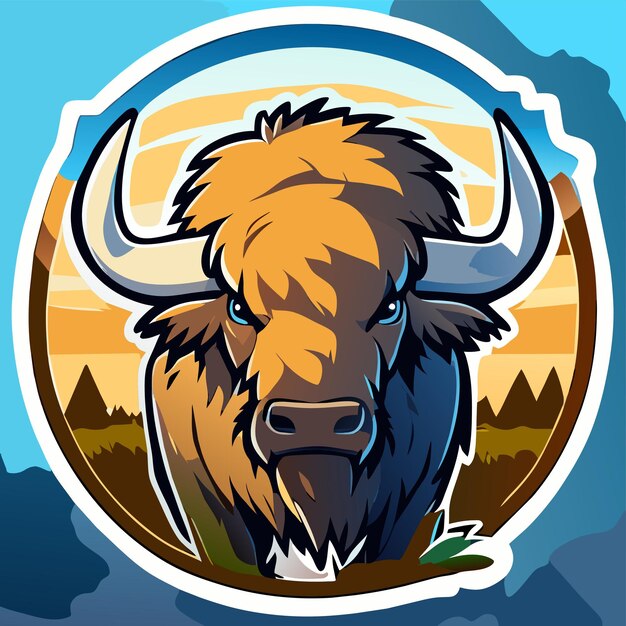 Vector wild buffalo bull esports gaming mascot hand drawn flat stylish cartoon sticker icon concept