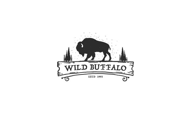 Vector wild buffalo vintage logo design bison bull buffalo angus silhouette vintage retro logo buffalo breeders vector illustration