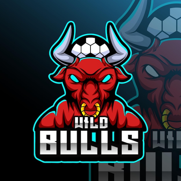 Vector wild bulls voetbal dieren team badge.