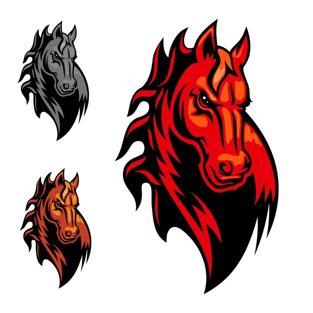 Wild cartoon mustang or stallion for mascot or tattoo design. Horse head for equestrian sport theme