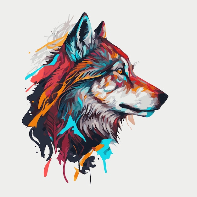 Wild colorful wolf portrait, wpap, pop art, abstract style