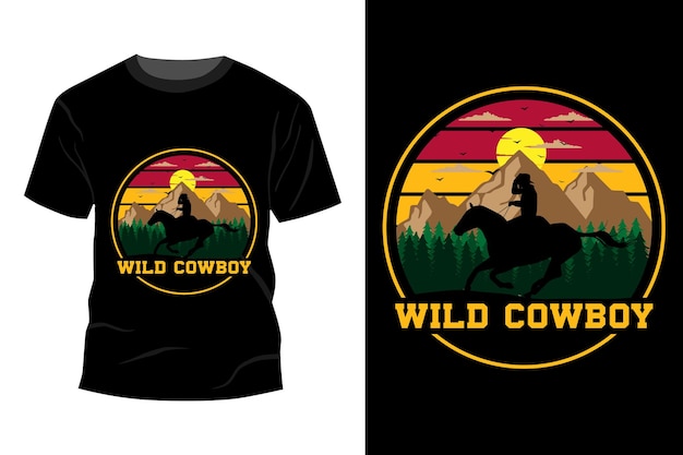 Vector wild cowboy t-shirt mockup ontwerp vintage retro