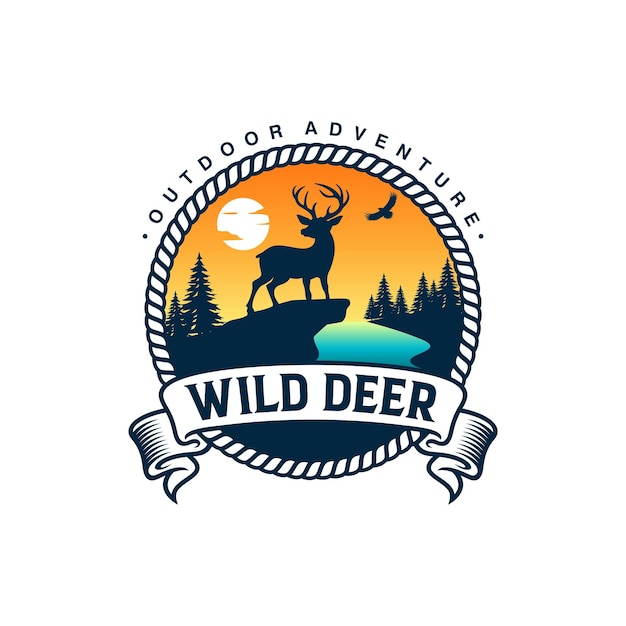 Wild Deer Badge logo Vector Illustration