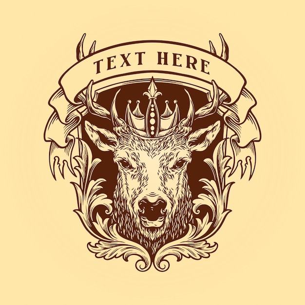 Wild deer king animal logo vintage illustraties premium