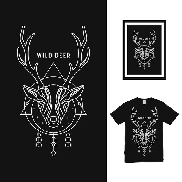 Vector wild deer line art t-shirtontwerp