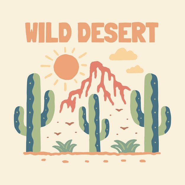 Винтажная векторная иллюстрация дикого пустынного кактуса