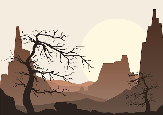 Vector wild desert landscape at the daytime scene