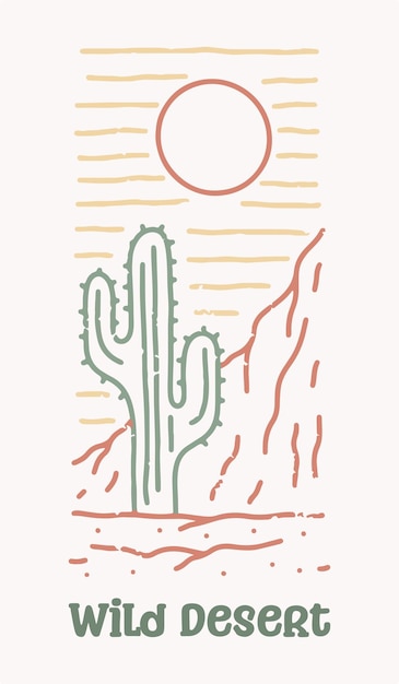 Wild desert mono line art design voor tshirt badge patch sticker etc