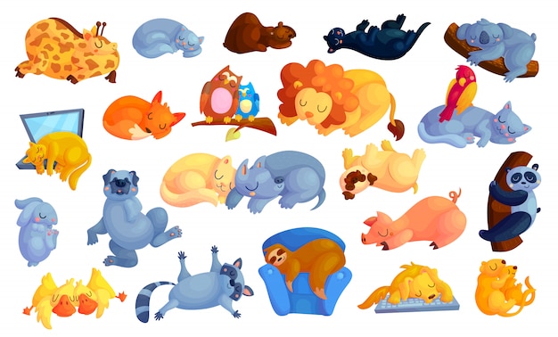 Wild and domestic animals cartoon stickers set. 