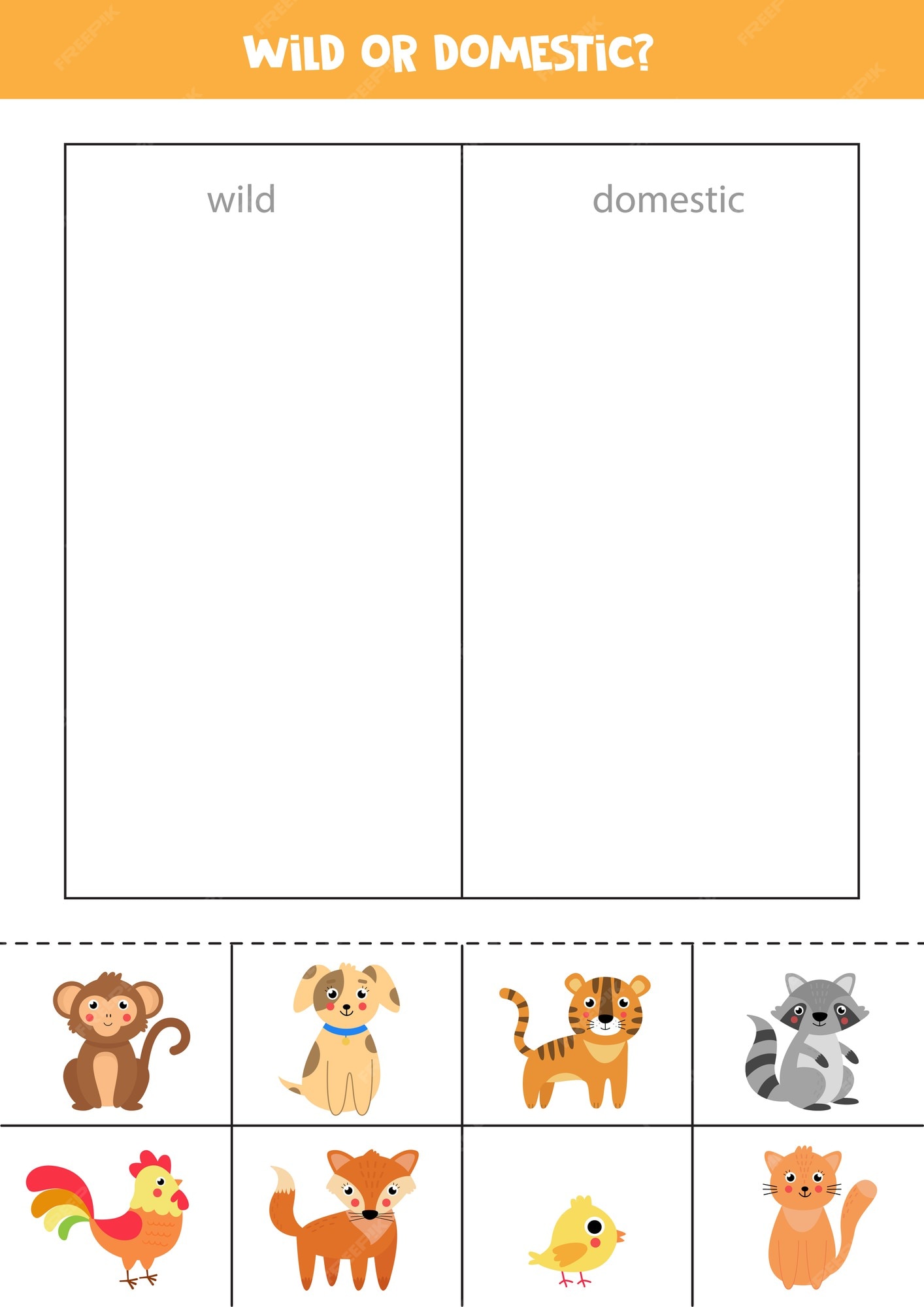 Premium Vector Wild or domestic animals Sorting game for preschool