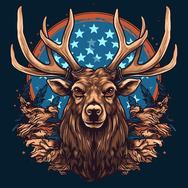 Vector wild elk roaming free in the land of the red white and blue t-shirt ontwerp illustratie