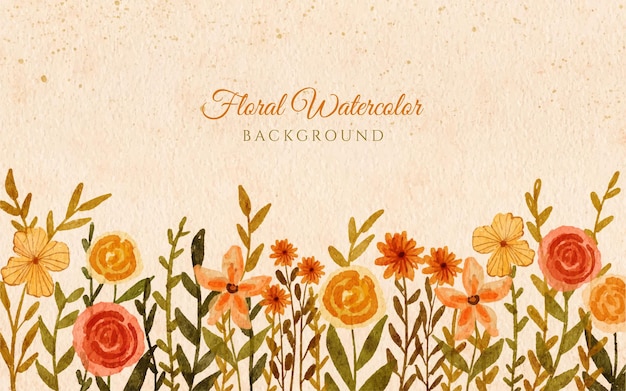 Vector wild floral watercolor hand painted background with earth tone