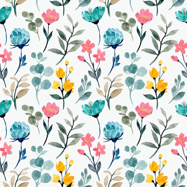 Vector wild floral watercolor seamless pattern