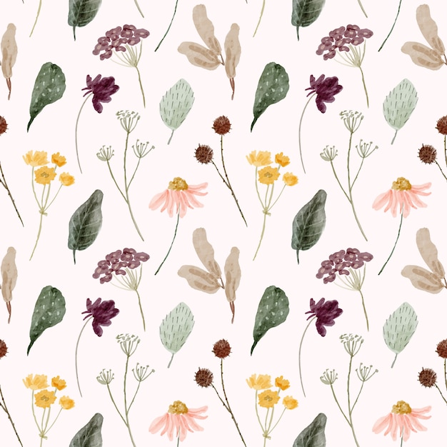 Vector wild flower watercolor seamless pattern