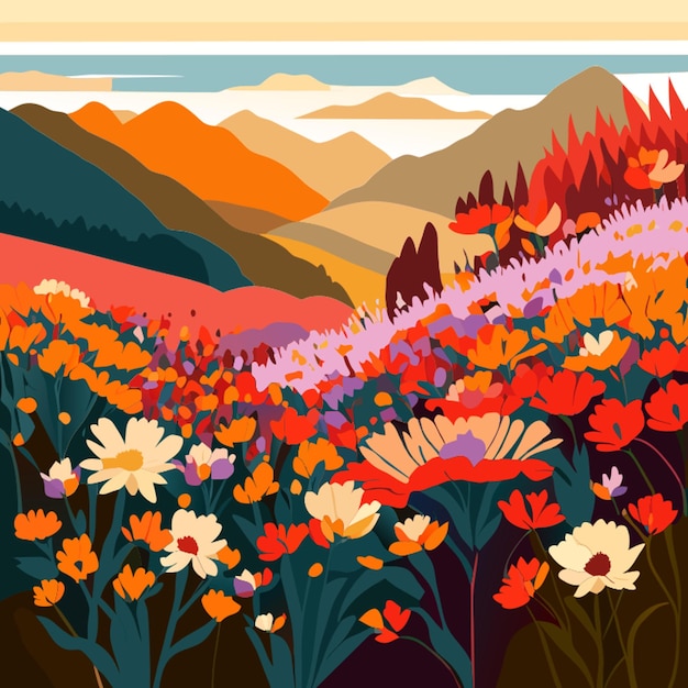 wild flowers covering a hill vector illustration