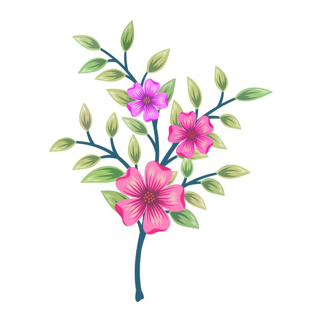 Wild flowers and leaves illustration isolated on white