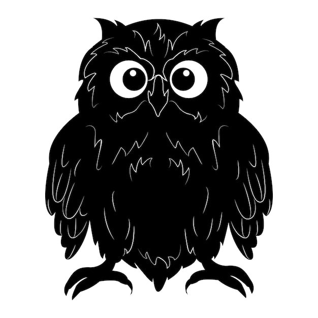 Vector wild forest feathered nocturnal bird of prey owl night forest stamp